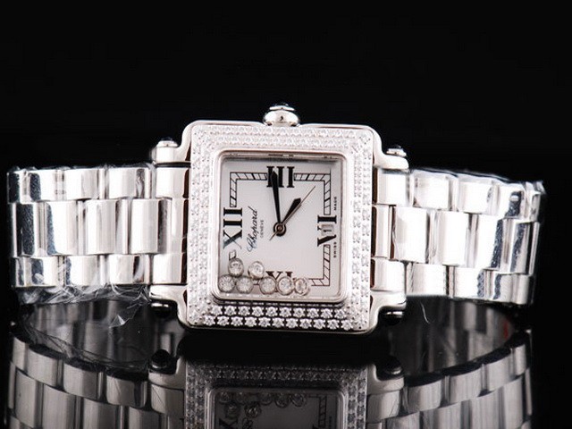 Chopard White Dial With Diamond Bezel and Silver Square Case-SSband Montre