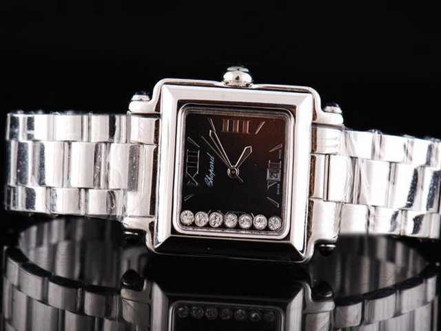 Chopard Black Dial and Silver Square Case-SSband Montre