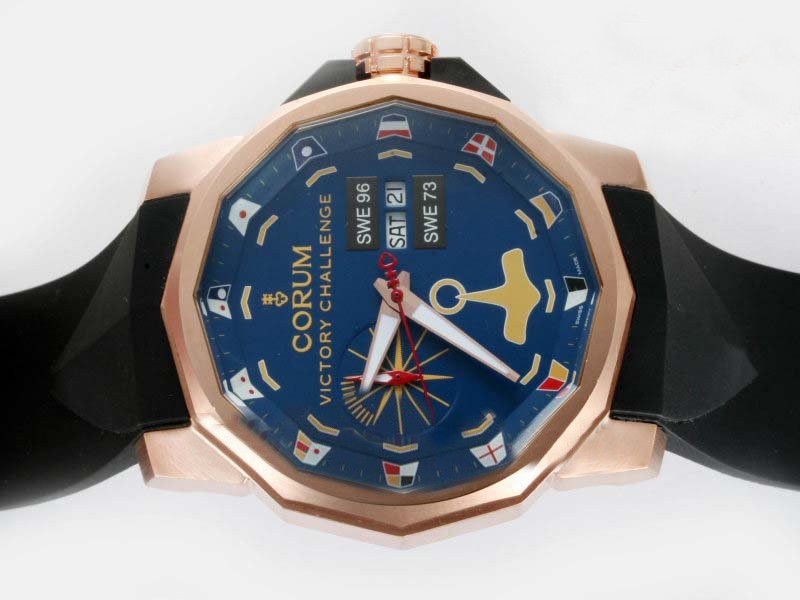 Corum Automatic Rose Gold Case with Blue Dial Same Chassis As 7750-High Quality Montre