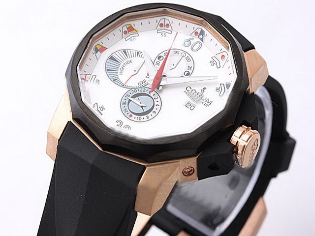 Corum Automatic Movement PVD Bezel Rose Gold Case with White Dial Montre