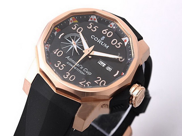Corum Automatic Movement Rose Gold Case with Black Dial and Strap Montre