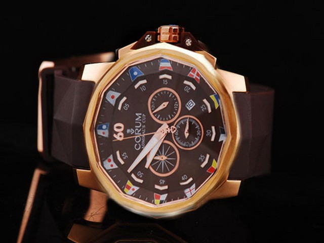 Corum Automatic Rose Gold Bezel and Case with Chocolate Dial and Rose Gold Marking--Chocolate Rubber Strap Montre