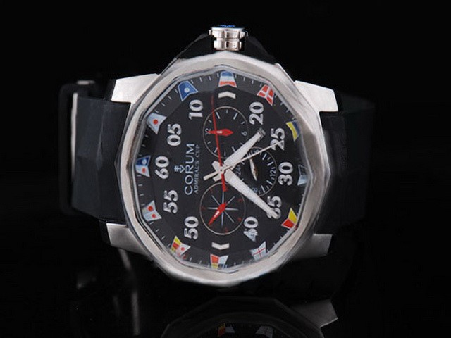 Corum Automatic White Case with Black Dial--Silver Marking--Black Rubber Strap Montre