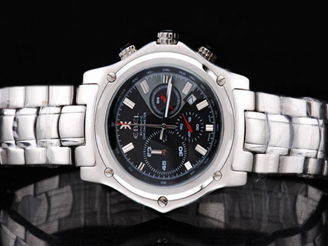 Ebel Black Dial and Silver Case-Stainless Steel Strap Montre