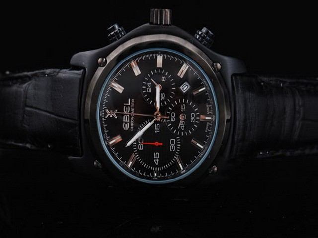 Ebel PVD Case with Black Dial-Black Leather Strap Montre