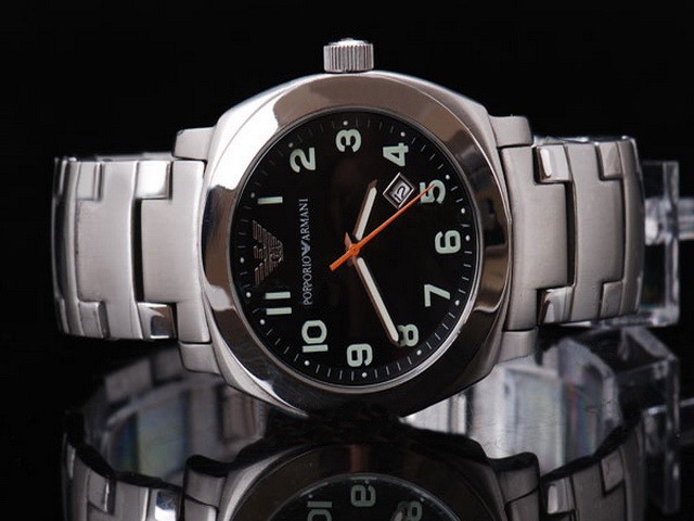 Emporio Armani Black Dial-Green Marking and White Bezel-Stainless Steel Strap Montre
