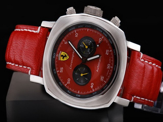 Ferrari Red Dial and White Bezel-Red Leather Strap Montre Ferrari Red Dial and White Bezel-Red Leather Strap Montre