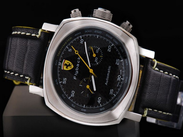 Ferrari Black Dial and White Bezel,White Marking-Black Leather Strap Montre