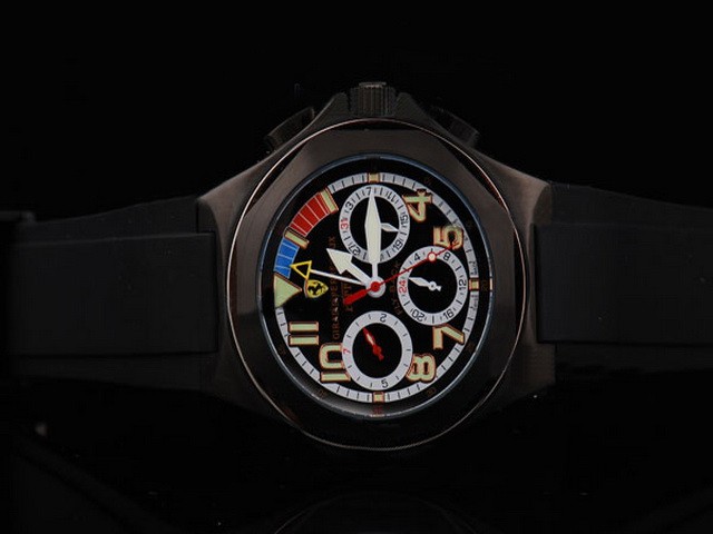 Ferrari PVD Case with Black Dial and Green Numeral Marker-Black Rubber Strap Montre