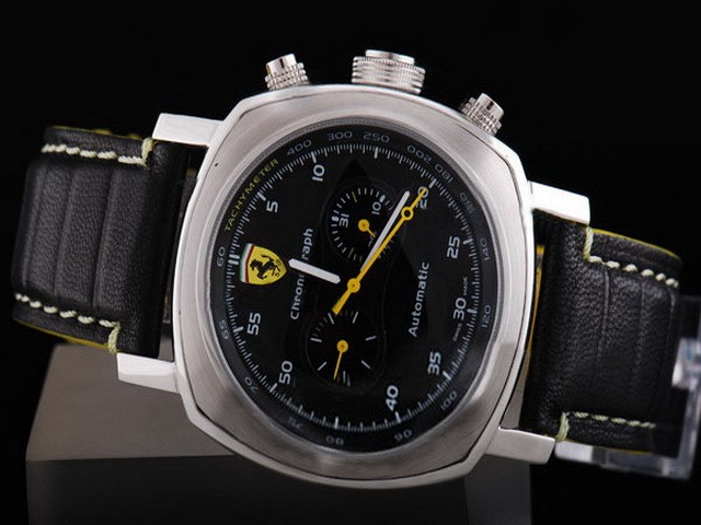 Ferrari Black Dial and White Bezel,White Marking-Black Leather Strap Montre