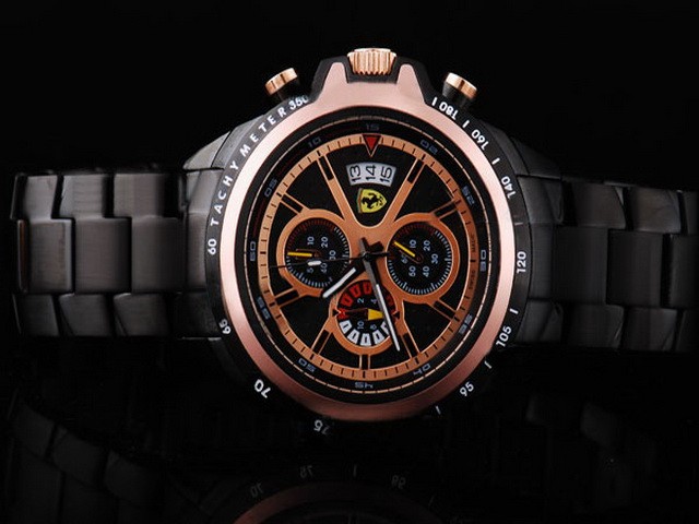 Ferrari Full PVD with Rose Gold Bezel and Black Dial-Small Calendar-New Version Montre