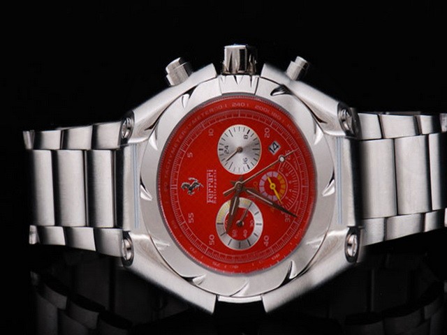 Ferrari Full Stainless Steel Case with White Bezel and Red Dial-Small Calendar and Stainless Steel Strap Montre