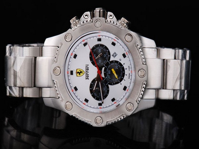Ferrari Full Stainless Steel Case with White Bezel and White Dial-Small Calendar and Stainless Steel Strap Montre