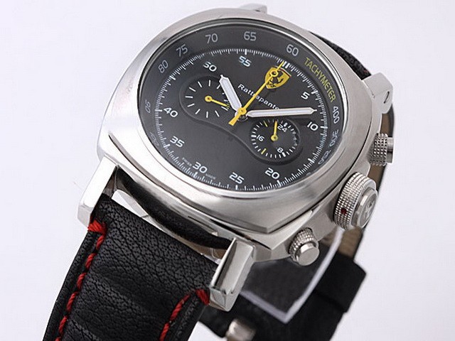 Ferrari Black Dial and Black Leather Strap-White Marking Montre