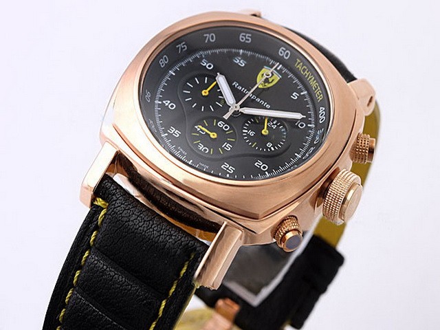 Ferrari Black Dial, Black Leather Strap and Gold Bezel-New Version Montre