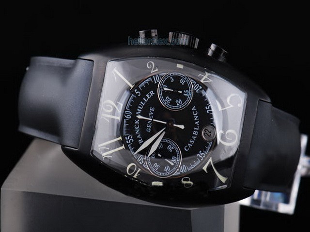 Franck Muller Black Dial and PVD Case-Black Rubber Strap Montre