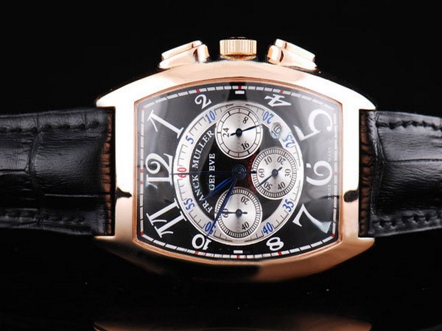 Franck Muller Black Dial and Rose Gold Case-Leather Strap Montre