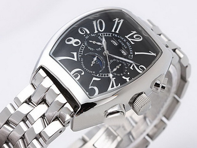 Franck Muller Black Dial-White Bezel and White Number Marking-Stainless Steel Strap Montre