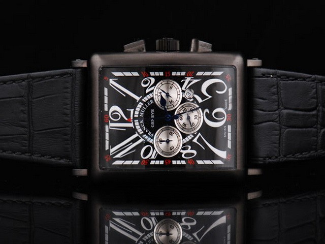 Franck Muller PVD Case with Black Dial-White Markers and Black Leather Strap Montre