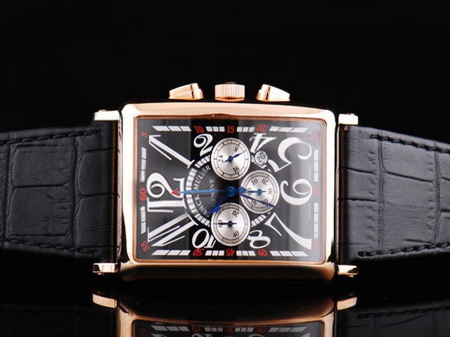 Franck Muller Black Dial and Rose Gold Case-Leather Strap Montre