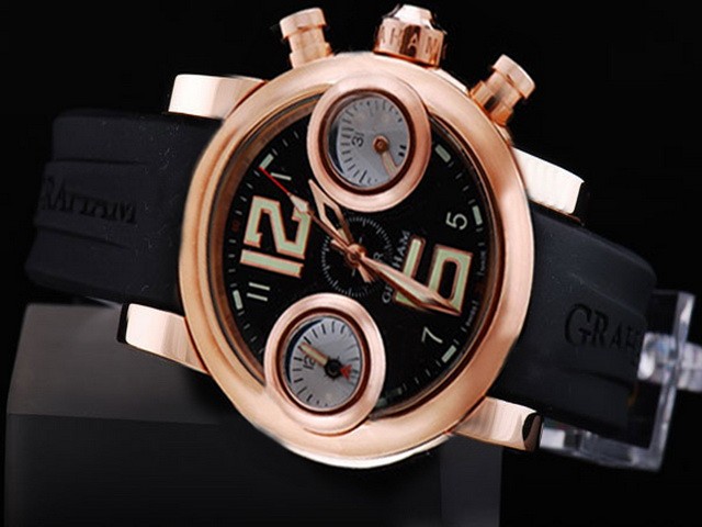 Graham Rose Gold Case with Black Dial and Green Marking Montre