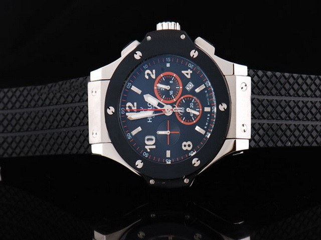 Hublot Silver Case with Dark Blue Dial and Silver Marker-Black Rubber Strap Montre