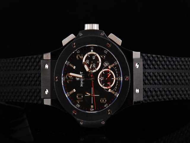 Hublot PVD Case with Black Dial and Silver Markers-Black Rubber Strap Montre