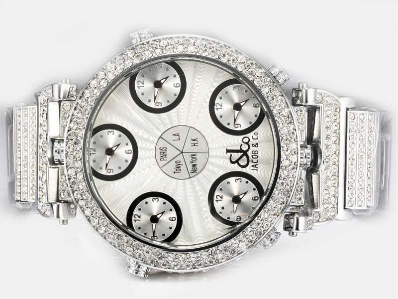 Jacob & Co Diamond Bezel Silver Dial-Double Dial Montre