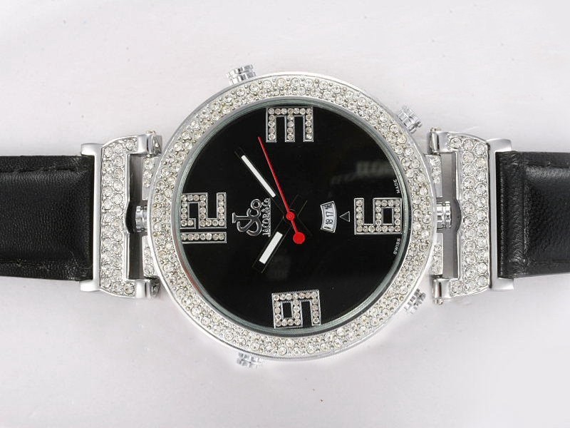 Jacob & Co Diamond Bezel Black Dial Strap-Double Dial Montre