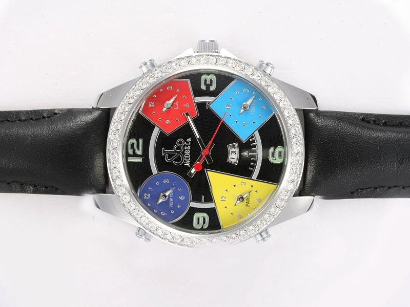 Jacob & Co Diamond Bezel Black Dial Strap Montre