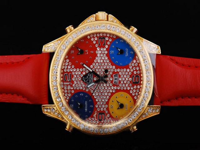 Jacob & Co Full Diamond and Gold Case-Bezel with Black Strap Montre