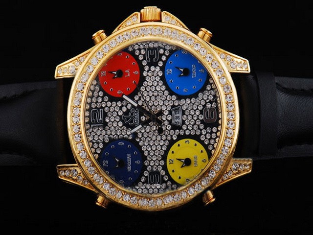 Jacob & Co Full Diamond Bezel and Case and Dial with Black Leather Strap Montre