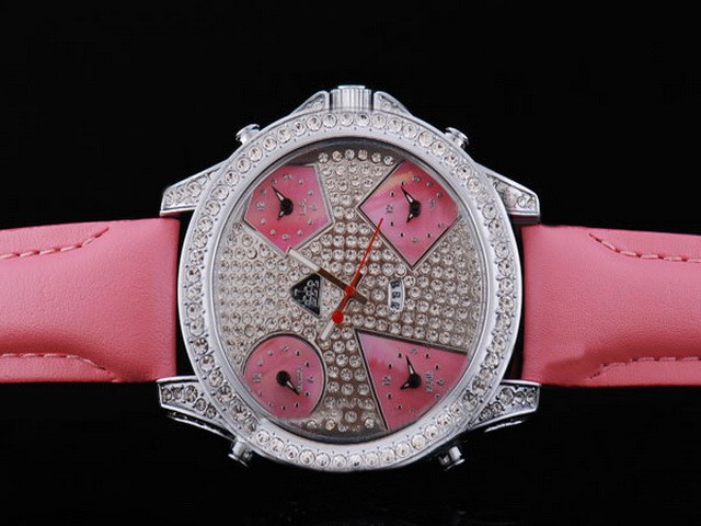 Jacob & Co Full Diamond Case and Bezel and Dial with Red Strap Montre