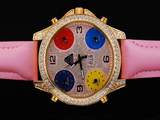 Jacob & Co full Diamond and Gold case and Bezel and Pink Strap Montre