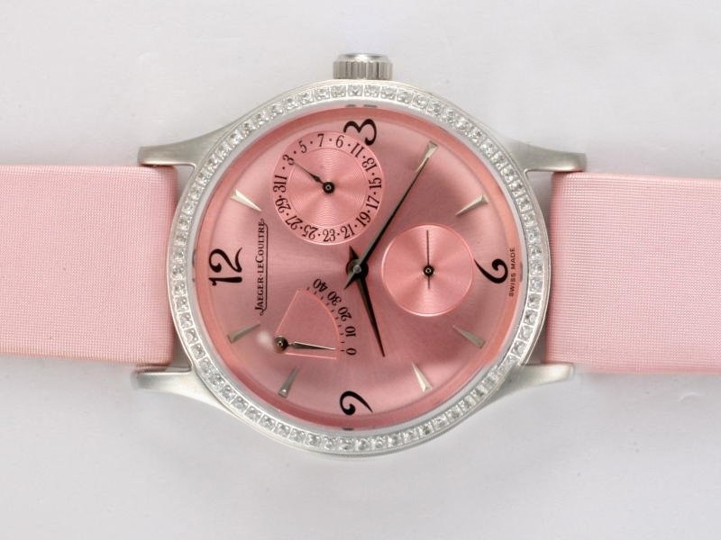 Jaeger-Lecoultre Diamond Bezel with Pink Dial and Strap Lady Size Montre