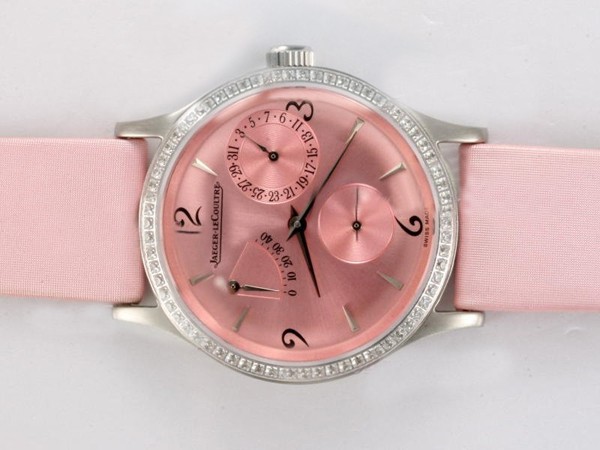Jaeger-Lecoultre Diamond Bezel with Pink Dial and Strap Lady Size Montre