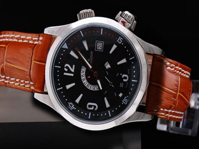 Jaeger-Lecoultre Winding with Black Dial and Brown Strap Montre Jaeger-Lecoultre Winding with Black Dial and Brown Strap Montre