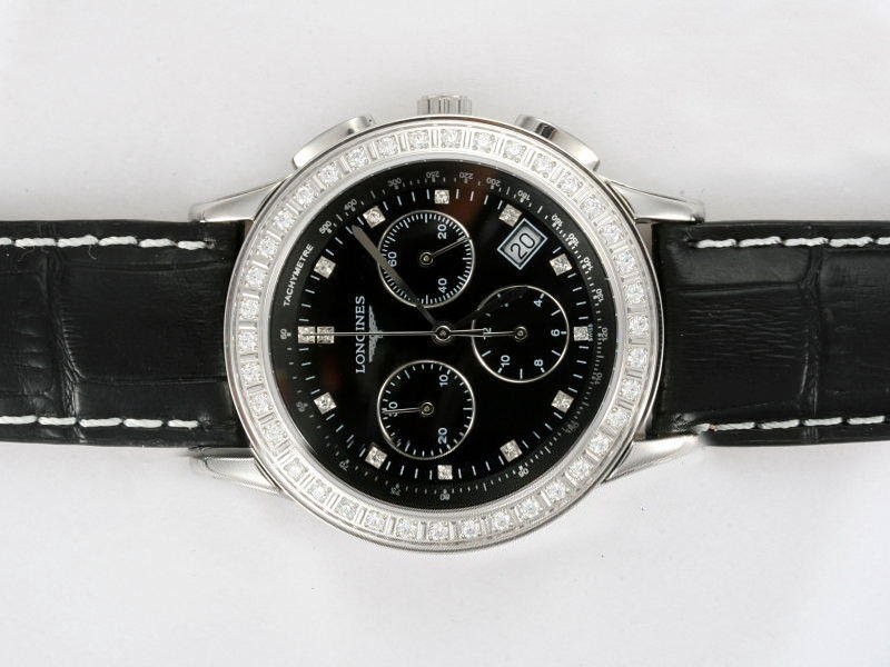 Longines Diamond Bezel and Marking with Black Dial Montre