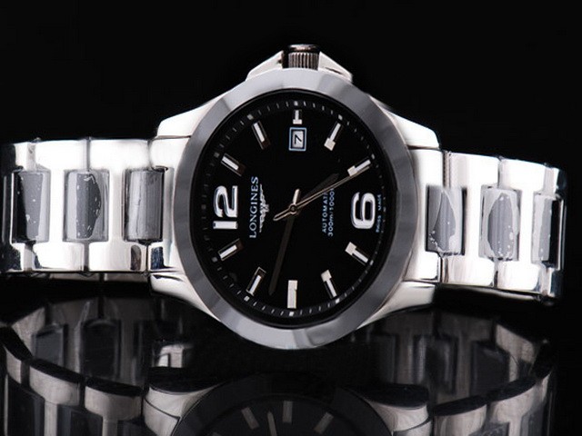 Longines Silver Stick Marking with Black Dial and Ceramic Bezel-Two Tone Strap Montre