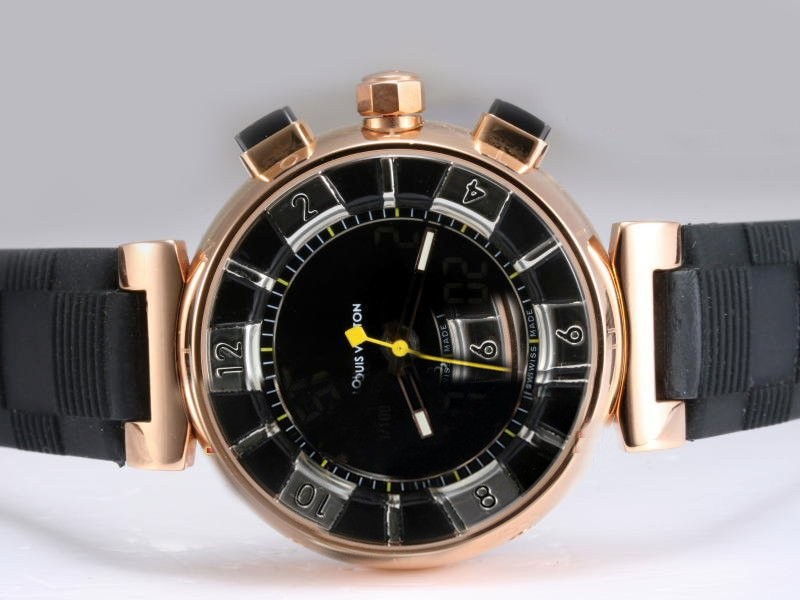 Louis Vuitton Tambour Black Dial-Rubber Strap Montre