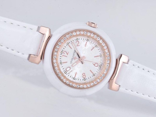 Louis Vuitton Lv277 Diamond Bezel and Silver Dial-Lady Size Montre