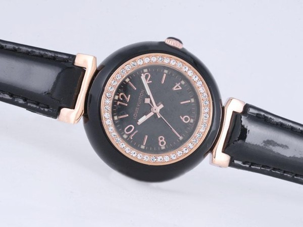 Louis Vuitton Lv277 Diamond Bezel and Black Dial-Lady Size Montre