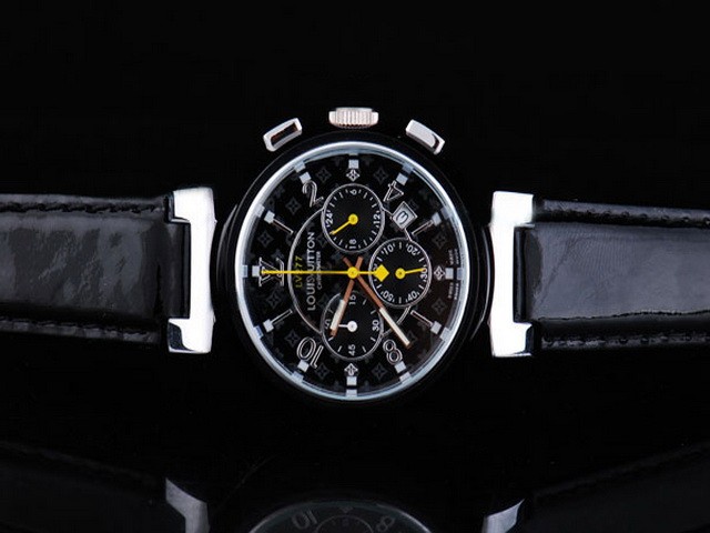 Louis Vuitton Lv277 Full Dial with Silver Case-Black Leather Strap Montre