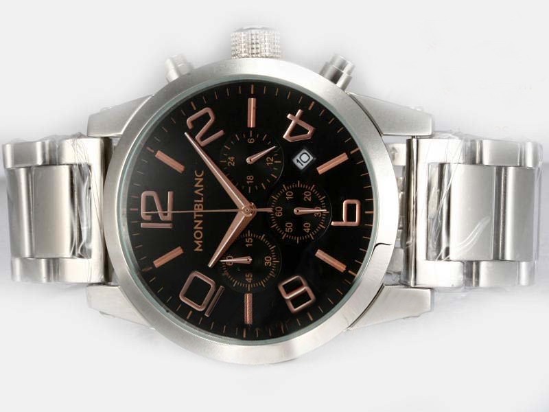 Montblanc Time Black Dial-Rose Gold Marking Montre