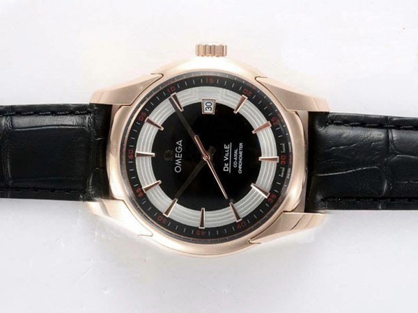 Omega Hour Vision Rose Gold Case with Black Dial-Deployment Buckle Montre
