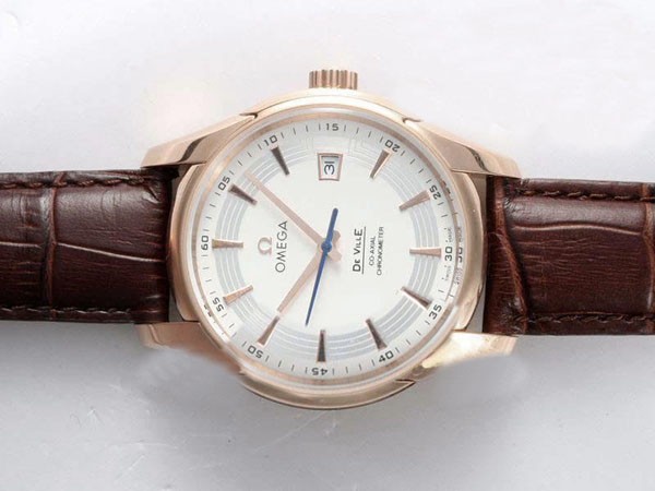 Omega Hour Vision Rose Gold Case with White Dial-Deployment Buckle Montre
