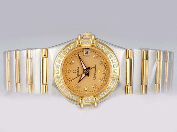Omega Constellation Diamond Bezel and Marking-Golden Dial Lady Size Montre