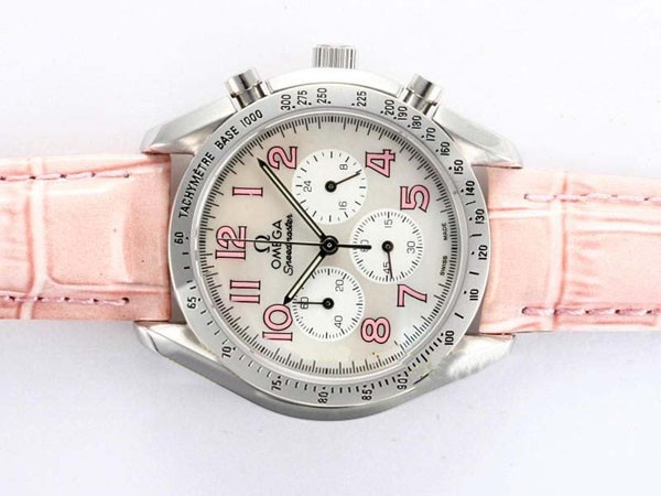 Omega Speedmaster White Dial-Pink Marking and Strap Lady Size Montre