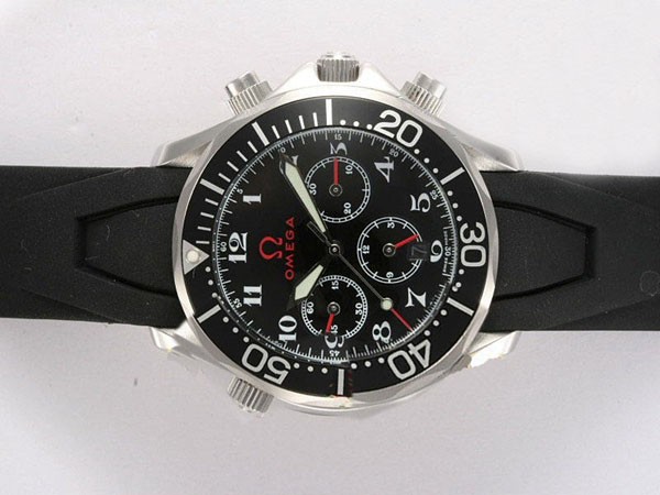 Omega Seamaster Black Dial and Bezel-Rubber Strap Montre