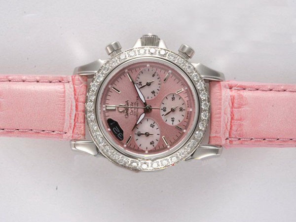 Omega De Ville Diamond Bezel with Pink Dial and Strap Lady Size Montre